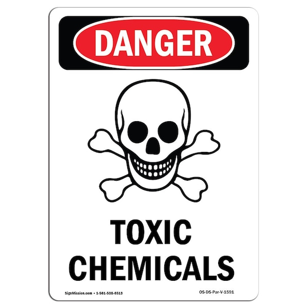 Safety Sign, OSHA Danger, 5" Height, Toxic Chemicals, Portrait, 10PK